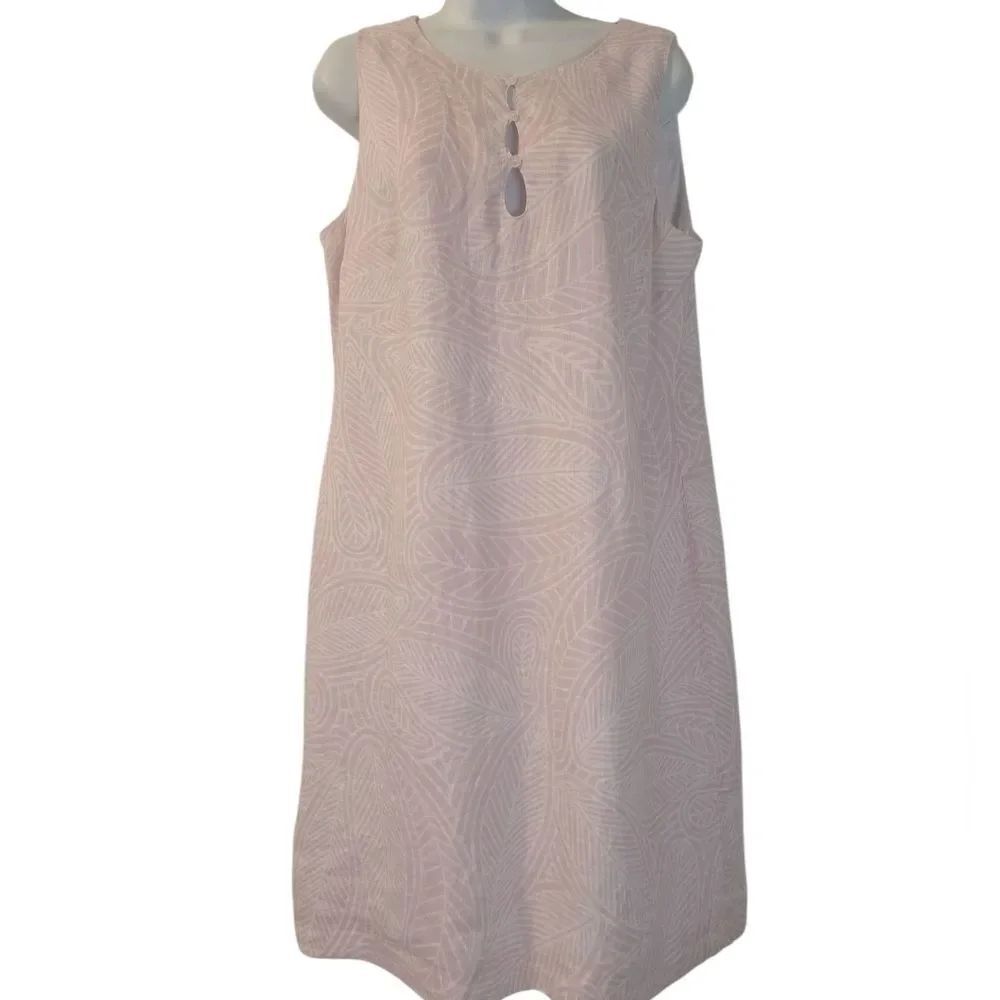 Island Company 100% linen Castaway Shift dress pink sands /white size L
